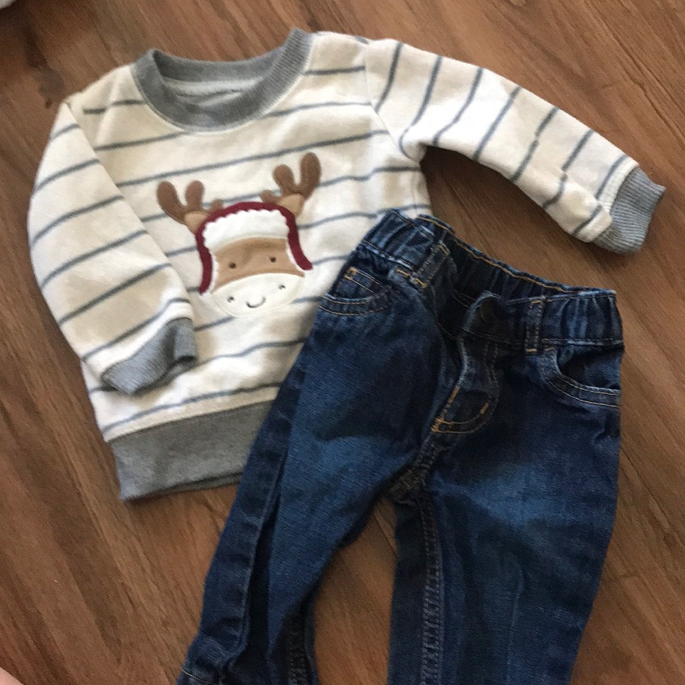 Moose Fleece Pullover and Jeans